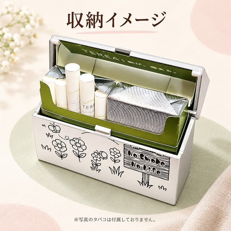 加熱式タバコ対応 シガレットケース No Smoke No Life 可愛い 猫 犬 小物入れ シルバー マルチハードケース 看板にゃん子 看板わん子 収納ボックス 銀 カートリッジケース 電子タバコケース プレゼント ギフト
