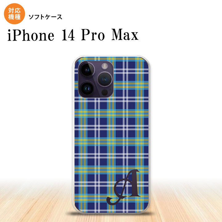 iPhone14 ProMax iPhone14 Pro Max スマホケース 背面ケースソフトケース チェック B 青 +アルファベット 2022年 9月発売 nk-i14pm-tp438i