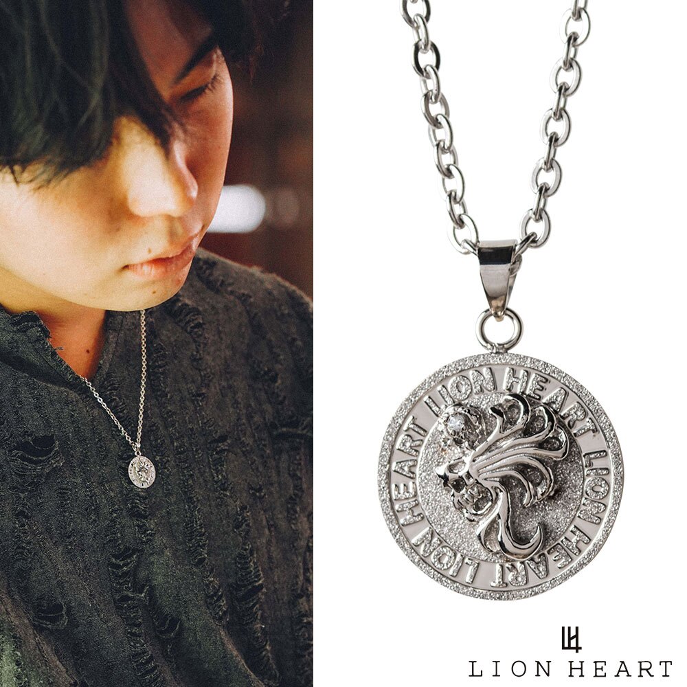 ライオンハート ハウル コイン ネックレス ステンレス クリアジルコニア メンズ ブランド LION HEART