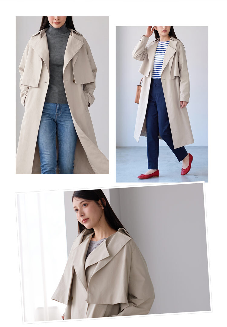 4WAY トレンチコート ロングベスト ショートジャケット 2点セット レディース HALEINE アレンヌ トレンチ コート ジャケット ベスト ストレッチ きれいめ 羽織り 通勤 秋 アウター ライトアウター レイヤード トレンチベスト 6F (08000372r)
