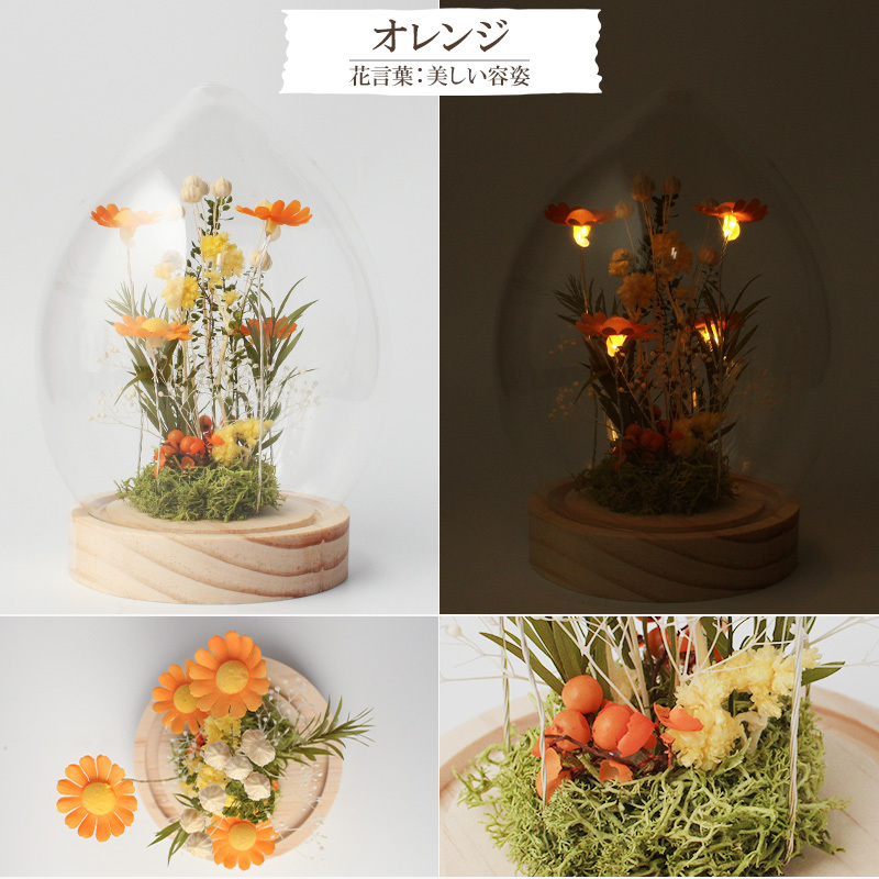 名入れ LEDフラワー マーガレット ガラスドーム タマゴ型 フラワーギフト 花ギフト 間接照明 インテリア プレゼント 誕生日 記念日 母の日 お祝い 女性