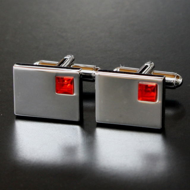 レッドクリスタル付 カフスボタン - 【鎌倉カフス工房】- プレゼント 