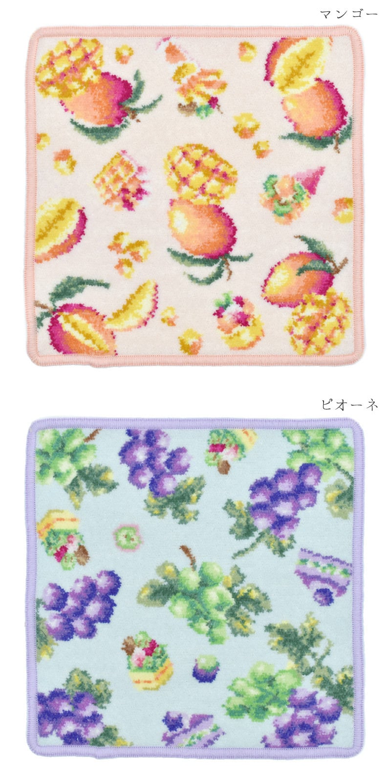 日本製 シェニール織 タオルハンカチ フルーツスイーツ柄 くだもの アーンジョー Enjeau ギフトラッピング対応可 ※ネコポス便発送