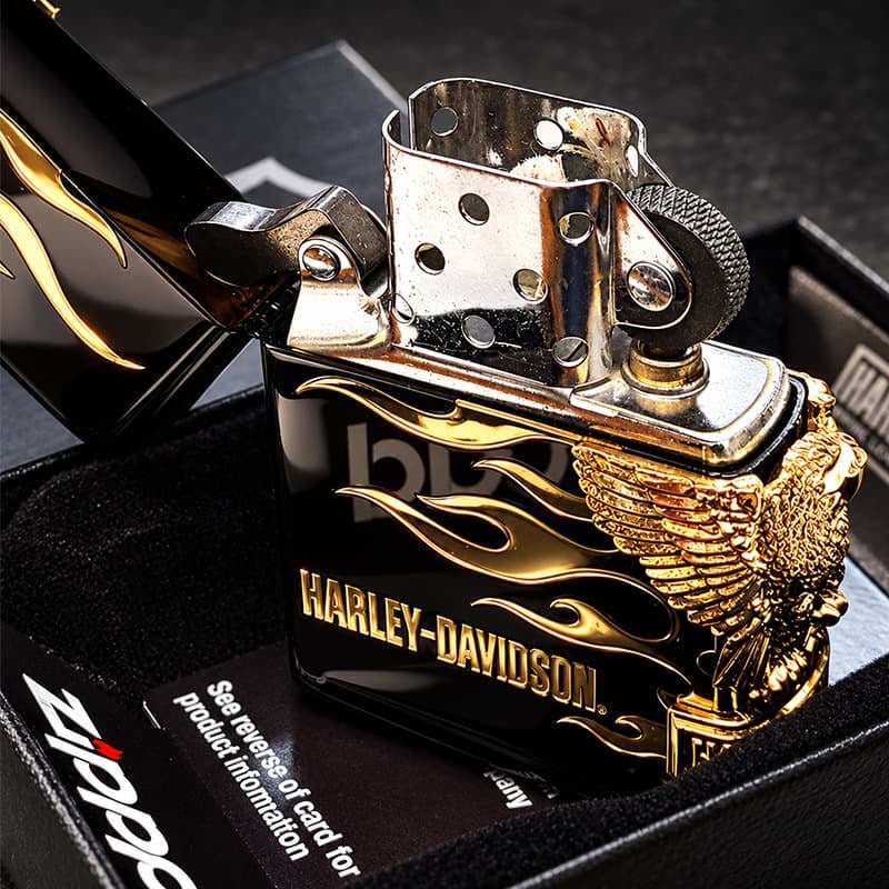 ZIPPO ハーレー ジッポライター ハーレーダビッドソン ブラック＆ゴールド かっこいい ファイヤー 3面ゴールドメタル イーグル 黒金 HARLEY-DAVIDSON 日本国内限定モデル ジッポー ギフト