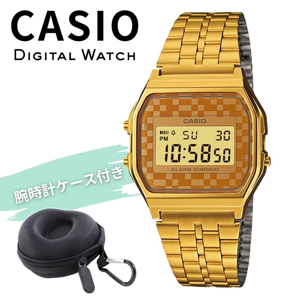希少デザイン カシオ 腕時計 メンズ レディース ゴールド チプカシ CASIO 海外モデル デジタル 市松模様 レトロ アラーム ストップウォッチ プレゼント ギフト 収納ケース付き 成人 卒業 入学
