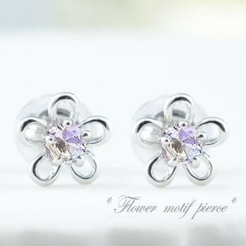 ピアス レディース 18金 タンザナイト ホワイトゴールドk18 フラワー カラーストーン 花 花ピアス 12月誕生石 スタッドピアス クリスマス