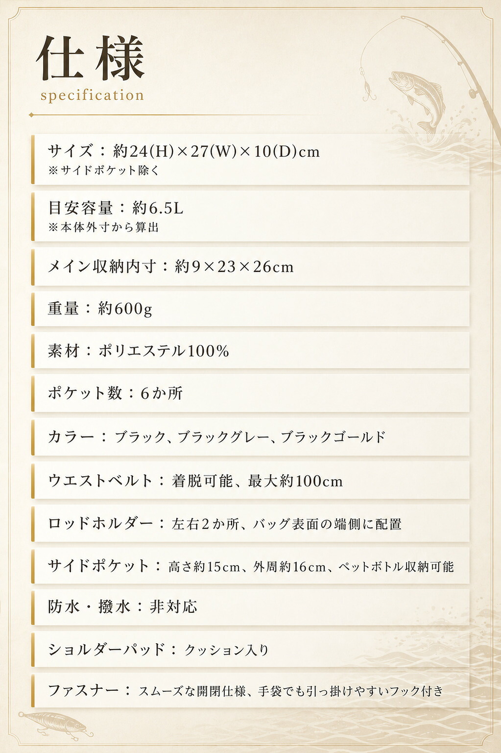 【ラッピング無料・レビュー投稿で保証120日】釣り用品 Gran Walker グランウォーカー ワンショルダー タックルバッグ 約6.5L ロッドホルダー ウエストベルト付き 釣り バッグ ギフト アウトドア用 キャンプ 