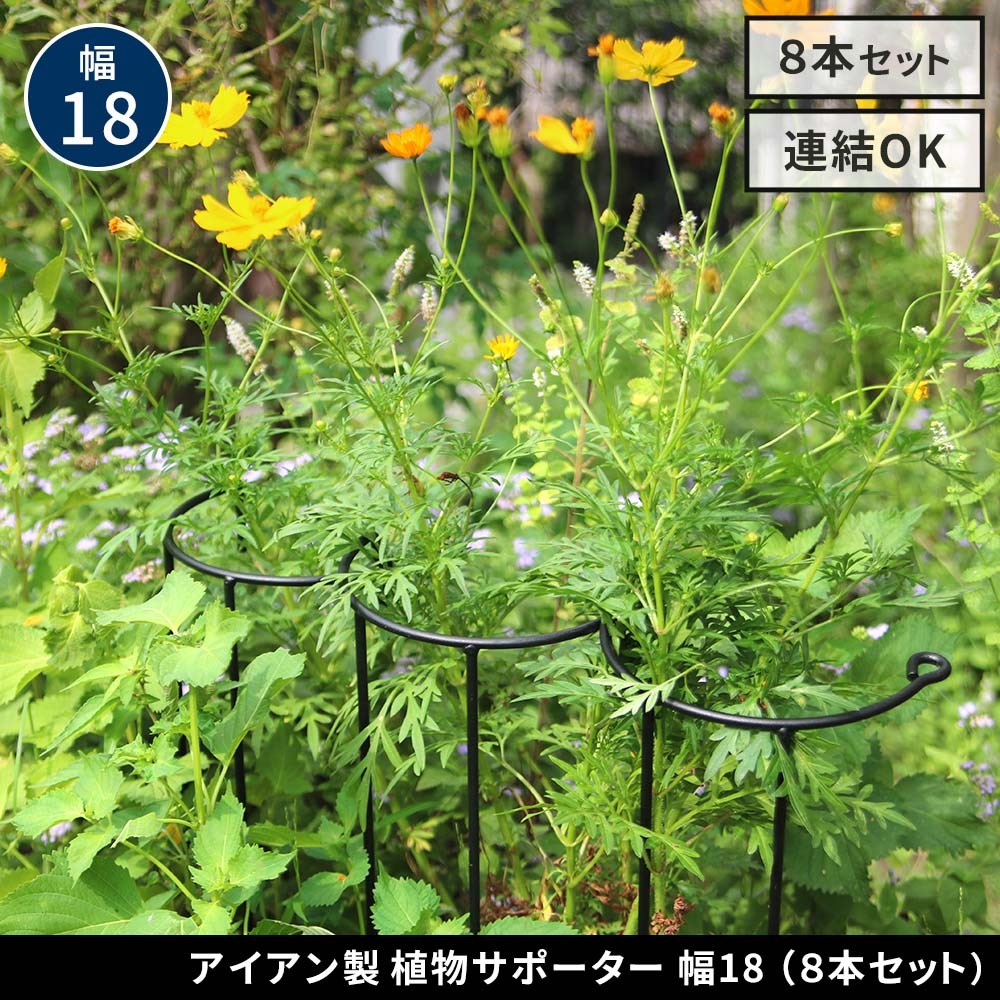 アイアン製植物サポーター 幅18 8本セット IF-N0050-8P奥行10 高さ50 ハーフリング 倒れ防止 広がり抑制 スチール 鉄製 支柱 園芸 植物サポート フラワーサポート 菜園 花壇