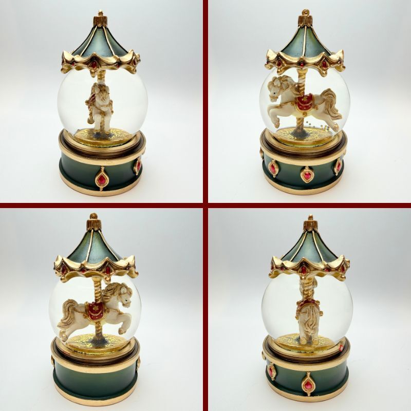【送料無料】南貿易 φ65mm カルーセルスノードーム QE49305GR 緑 グリーン ゴールド 金色ラメ キラキラ 癒し おしゃれ かわいい きれい クリスマス 雪 置物 装飾 雑貨 オブジェ オーナメント ゴージャス プレゼント ギフト 贈り物 誕生日 記念日 手動 メリーゴーランド 上品