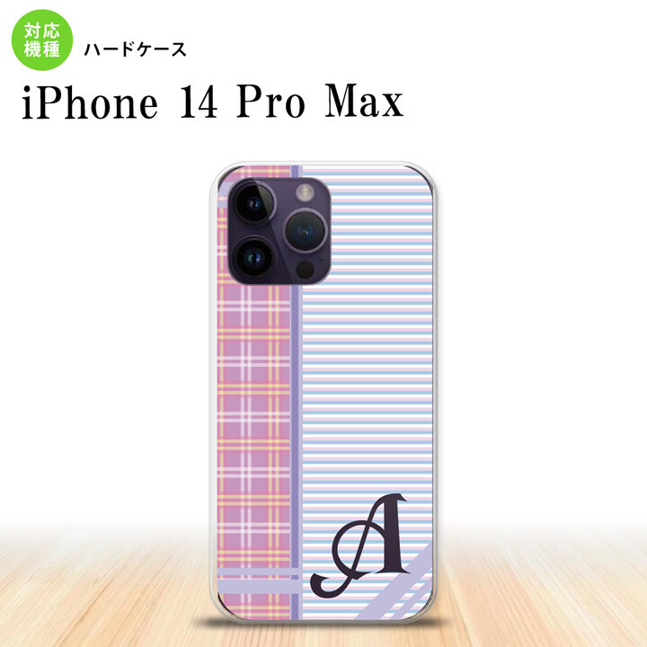 iPhone14 ProMax iPhone14 Pro Max スマホケース 背面ケース ハードケース チェック ボーダー 紫 +アルファベット 2022年 9月発売 nk-i14pm-1601i