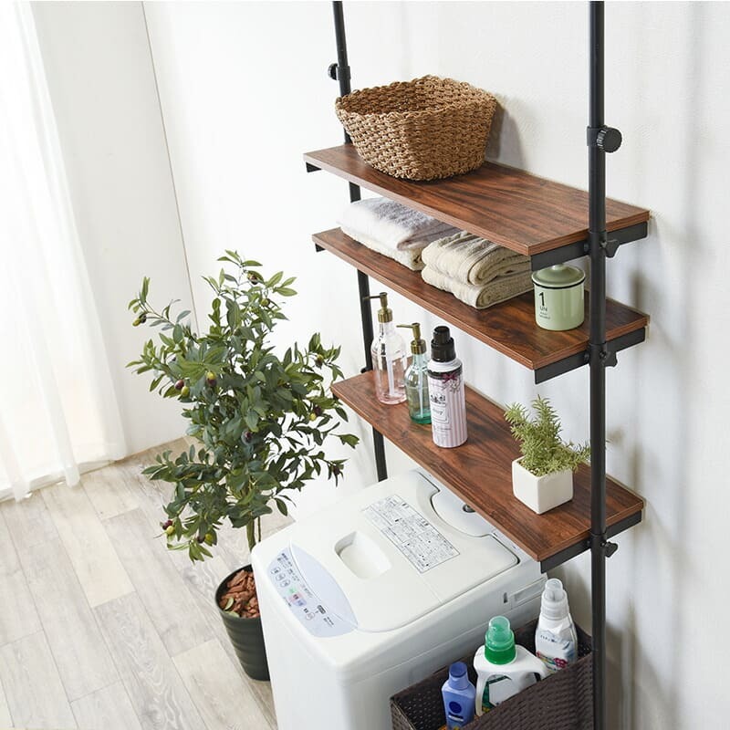 ラック 突っ張り 洗濯機 ホワイト つっぱり 幅70 Deco デコ 収納 ランドリー おしゃれ 木目 北欧 調節 伸縮 隙間 スリム 一人暮らし 70cm 3段 組立 新生活
