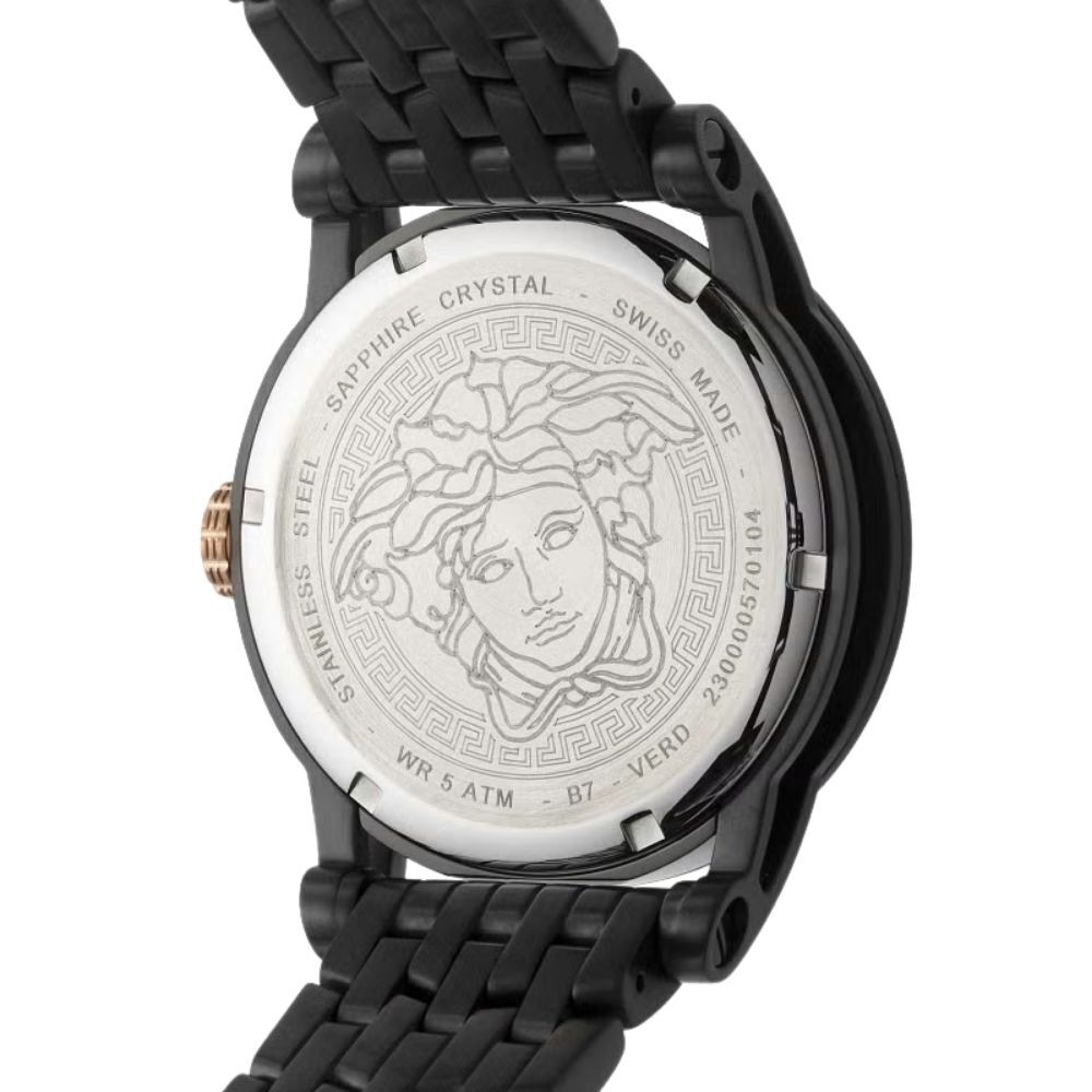 ヴェルサーチェ 腕時計 メンズ ブラック ピンクゴールド ローズゴールド 43mm VERSACE PALAZZO EMPIRE パラッツォ エンパイア 立体メデューサ スイス製 高級 ブランド おしゃれ プレゼント ギフト 成人 卒業 入学