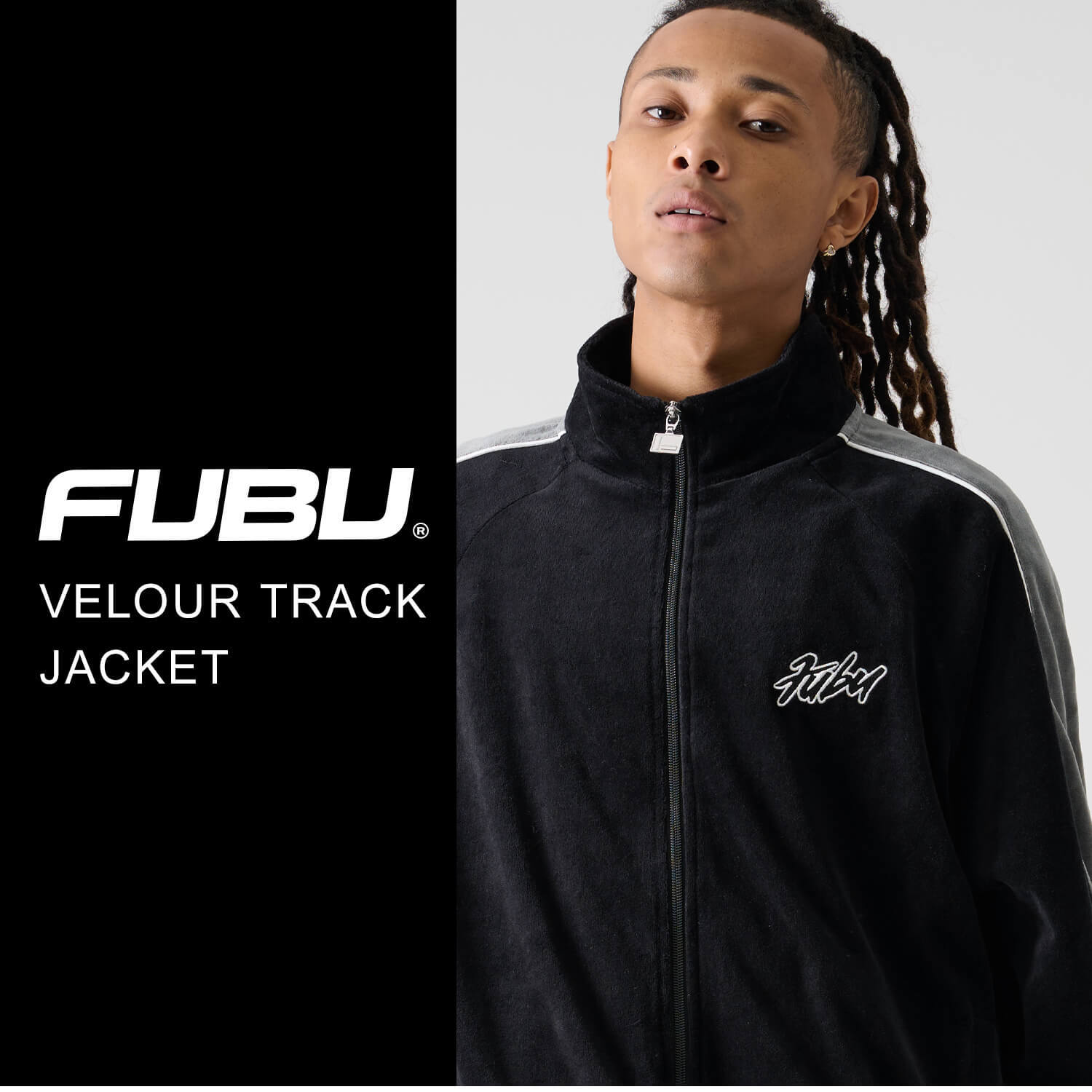 FUBU フブ ジャケット メンズ ベロア 長袖 ライトアウター トラックジャケット ジャージ 春 秋 冬 ハイネック フルジップ ブランド ロゴ トップス オーバーサイズ XL XXL アメカジ レディース ストリート系 ヒップホップ B系 黒 2025fw