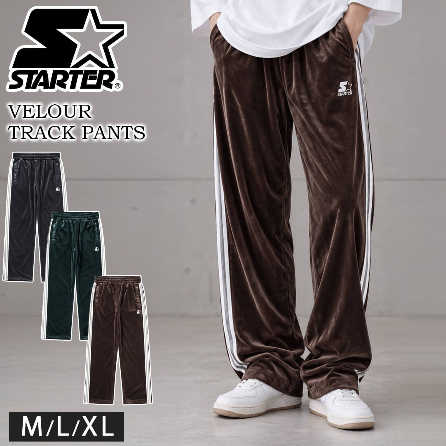 STARTER スターター ベロアパンツ トラックパンツ レディース メンズ sbm-6262 ワイド ストレート ジャージ ブランド ロゴ 刺繍  オーバーサイズ ゆったり Y2K ストリート ヒップホップ ダンス M L XL 2026FW Karlas