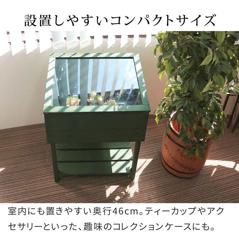 ガーデン エクステリア 木製窓付グリーンハウス （温室） 「OWN」（オウン） GRH45DGR 温室 木製 ウッド 簡易 観葉植物 多肉植物 園芸 おしゃれ 飼育 ケース 保温