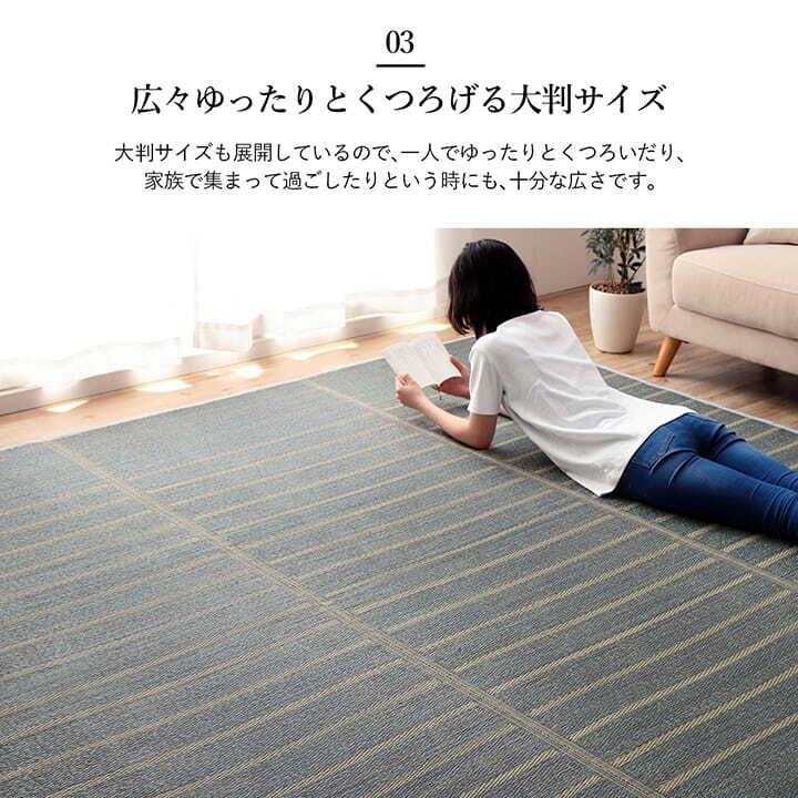 夏ラグ 夏用カーペット ラグ 正方形 い草 自然素材 シンプル ボーダー 裏面すべり止め付き 滑りにくい 抗菌防臭 約2畳 約180×180cm