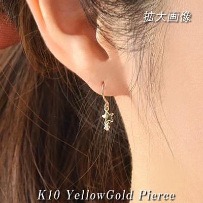 ダイヤモンド フックピアス 両耳用 10金 ゴールド 4月 誕生石 10k K10 