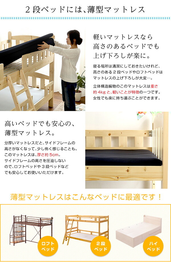 二段ベッド用マットレス ファインエア 薄型 高反発 日本製 シングル用 体圧分散 通気性 衛生 ベッドマット 寝具 二段ベッド 450 ロール梱包 床ずれ防止 マットレス 通気性マットレス 高反発マットレス ベッド用 薄型マットレス 二段ベッドマットレス 新生活