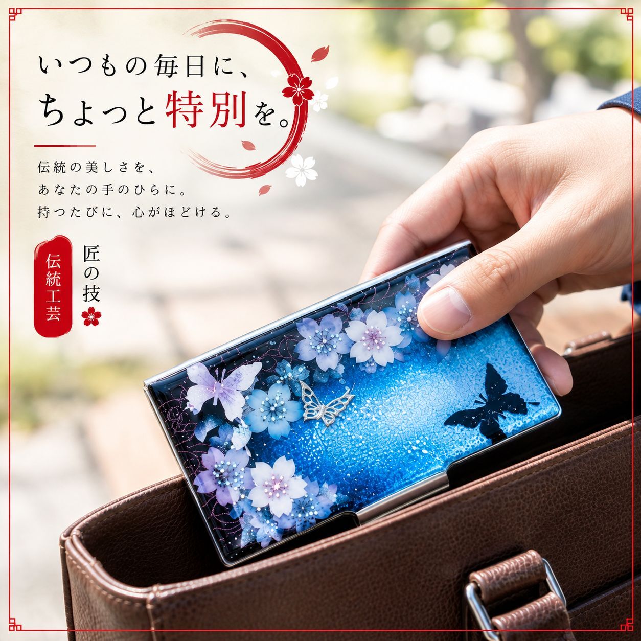 名刺入れ『値』和柄 和風 カードケース 夜桜 伝統工芸 職人 手作り 名入れ 記念日 誕生日 ギフト 送料無料 和風 ハンドメイド 立体彩色 螺鈿風 20代 40代 50代 プレゼント お祝い 還暦 退職 卒業