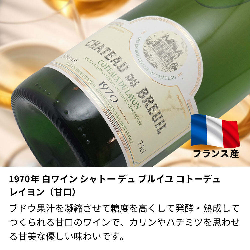 1970年 名前入り彫刻 生まれ年 白ワイン シャトー デュ ブルイユ コトー デュ レイヨン 甘口 昭和45年 名入れ 誕生日プレゼント ワインセット 木箱入【送料無料】