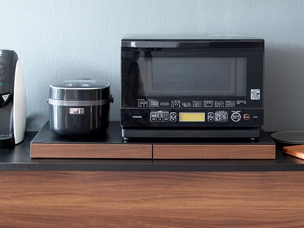 レンジ台 キッチン収納 レンジ下トレー レンジラック 二連トレー スライドテーブル トースター台 炊飯器台 作業スペース アベニール 収納家具 引き出し オーブントースター台 ブラウン 木目調 シック 便利な台 家具 ：