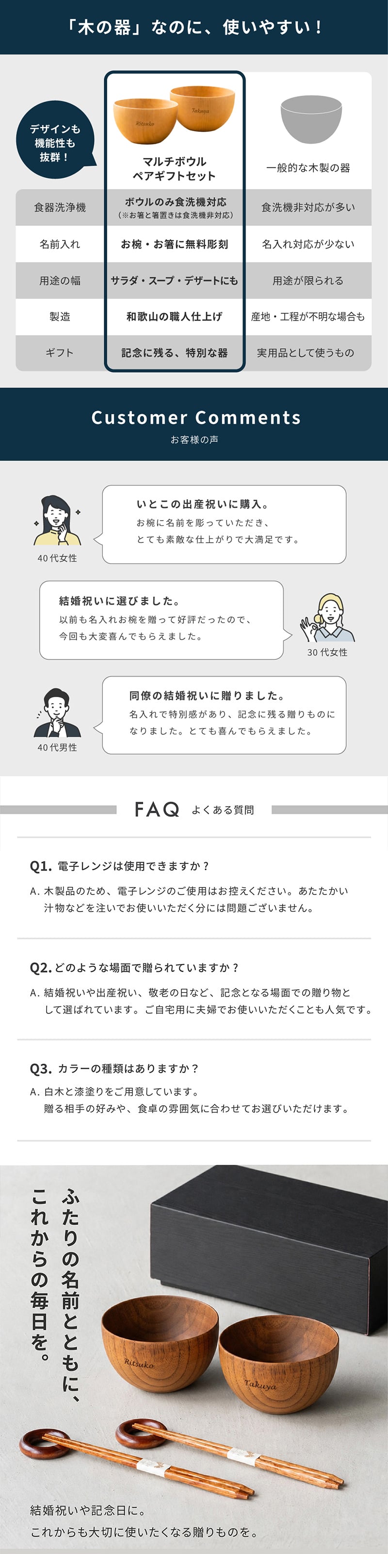 名入れ 名前入れ お椀 食洗機対応 木の器 マルチボウル ペアギフトセット（ボウル型お椀、お箸、箸置き）お椀 食洗機対応 結婚祝い ギフトBOX入り ペアセット 汁椀 お碗 おわん 夫婦箸 サラダ スープ デザート 高台 なし 友人 夫婦 両親 敬老の日 上司 贈り物 プレゼント ギフト