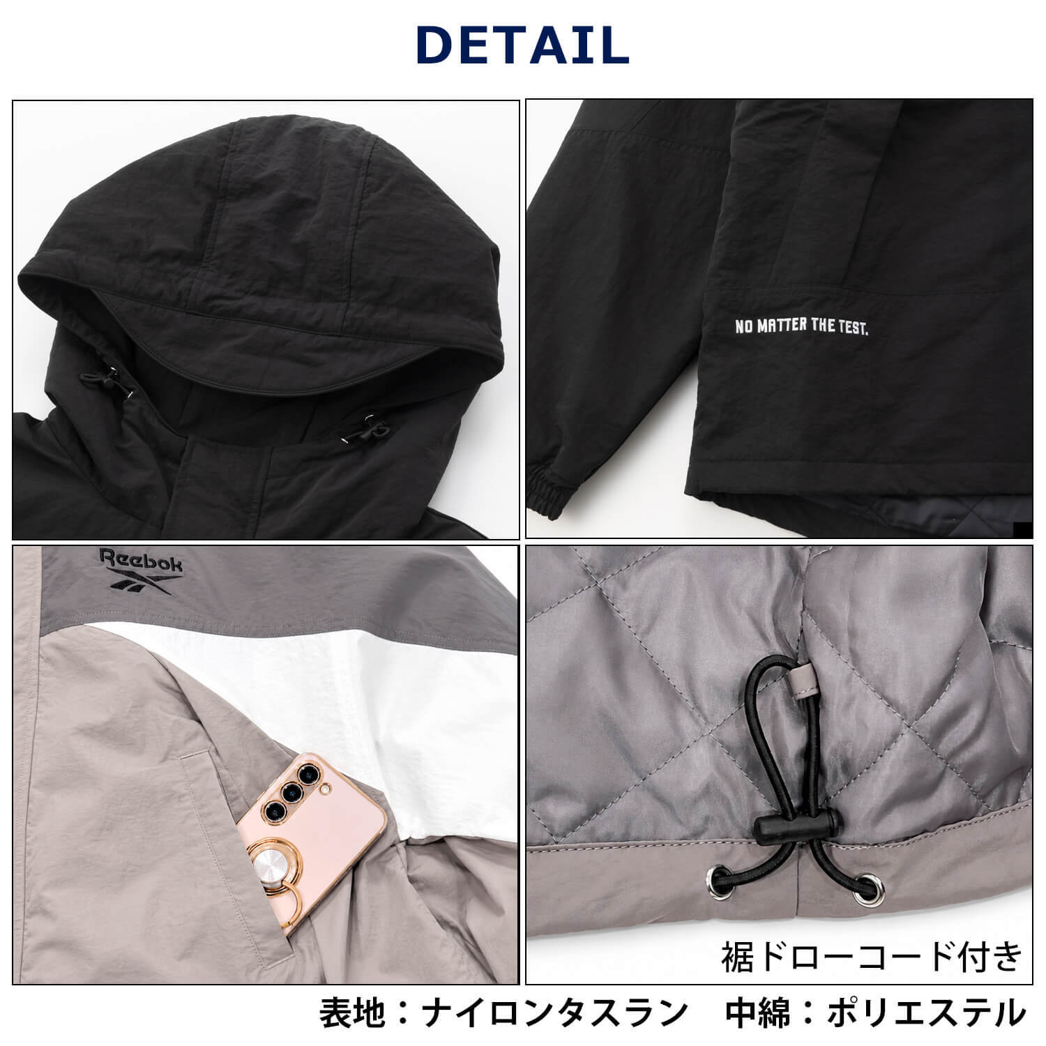 【予約】Reebok リーボック マウンテンパーカー レディース 長袖 アウター ブルゾン スタンド フルジップ フーディ 中綿 キルト 軽量 防風 あたたかい ロゴ 刺繍  ブランド 大きいサイズ ゆったり ユニセックス 春 秋 冬 M L LL 黒 紺 2026fw karlas