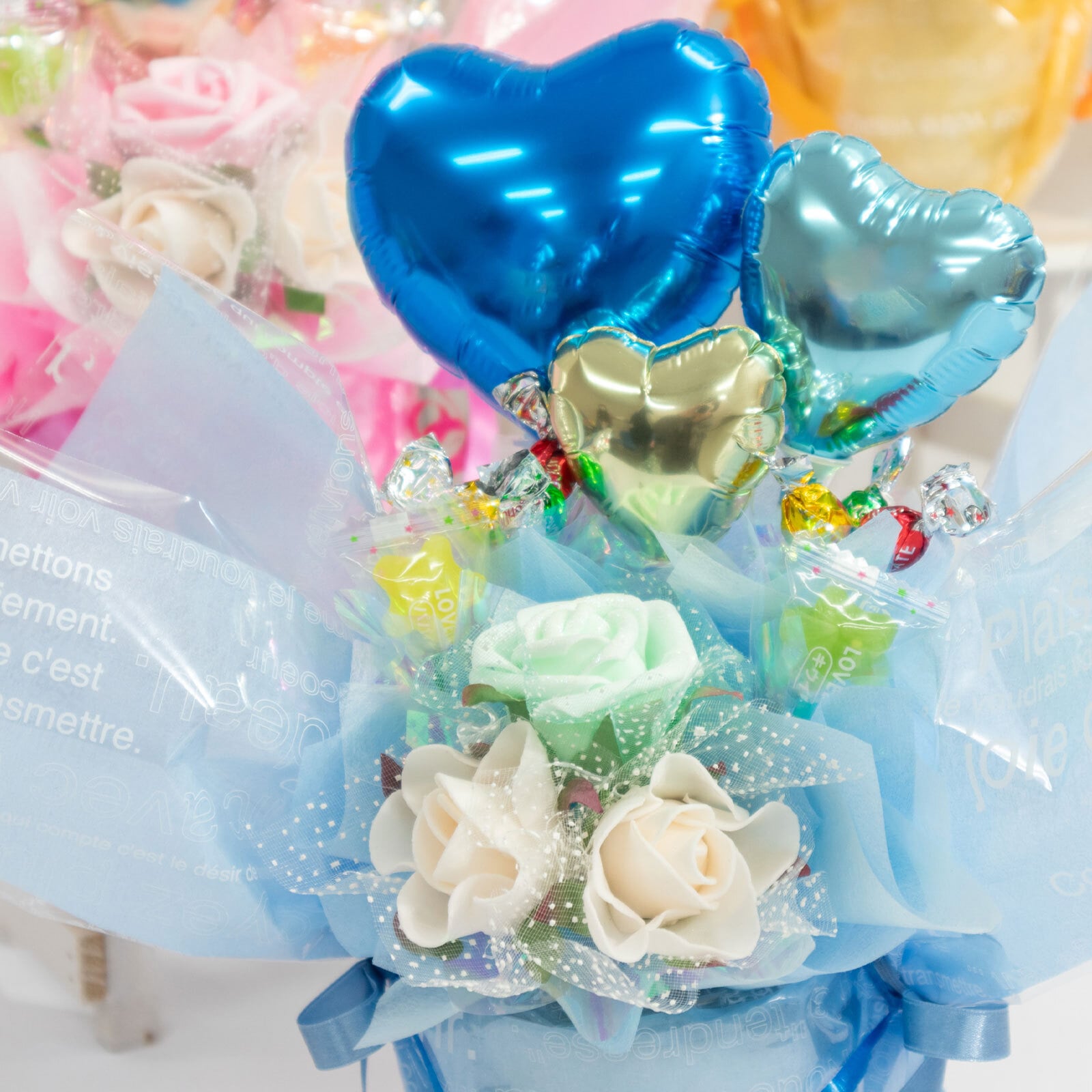 キャンディー バルーンフラワー アレンジ 送料無料 花 プレゼント 造花 ブーケ 卒業 卒園 ギフト オレンジ ピンク 水色 誕生日 女性 友達 退職祝い 上司 還暦祝い 結婚記念日 母の日 両親 子供会 発表会 推し活 カスタム 選べる 風船 開店祝い