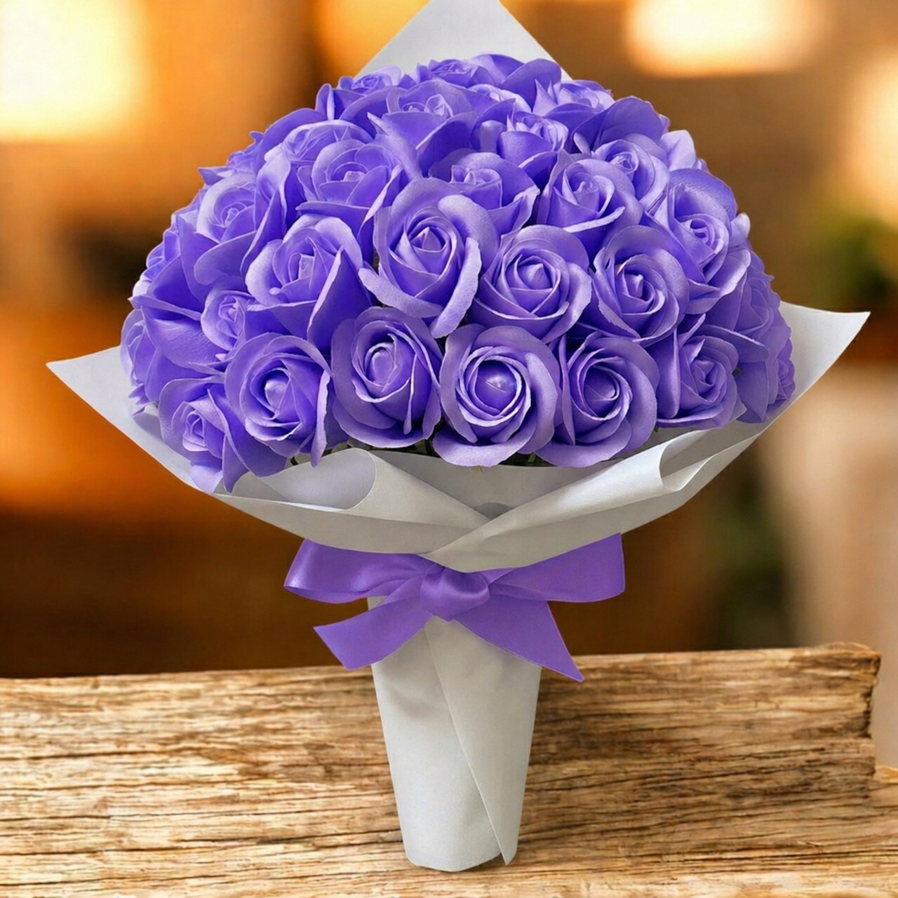 【ソフトパープル】「サヴォンローズ」 花束 ブーケ バラの花束 薔薇の花束 花ギフト フラワーギフト フラワーボックス プロポーズ サプライズ ソープフラワー シャボンフラワー 石鹸フラワー 石鹸の花 石鹸のバラ 枯れない花 インテリア 母の日 父の日 敬老の日 クリスマス バレンタイン ホワイトデー 誕生日 入学 卒業 就職 結婚祝い 結婚記念日 退職祝い 記念日 