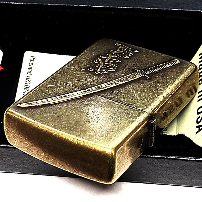 ZIPPO ライター 武士道 真鍮バレル ジッポ 刀 メタルエンブレム 和柄 日本 ブラス おしゃれ アンティーク ゴールド かっこいい メンズ 渋い ギフト プレゼント