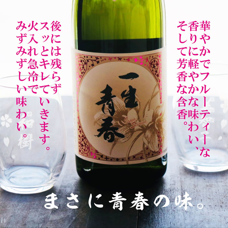名入れ 日本酒 ギフト【 一生青春 吟醸 720ml 名入れ マス柄 グラス 2個 セット 】 誕生日 プレゼント 父の日 母の日 還暦祝い 退職祝い 古希祝い 喜寿祝い 米寿祝い 成人祝い 敬老の日 お中元 お歳暮 暑中見舞い 結婚祝い お祝い 福島県 ありがとう おめでとう