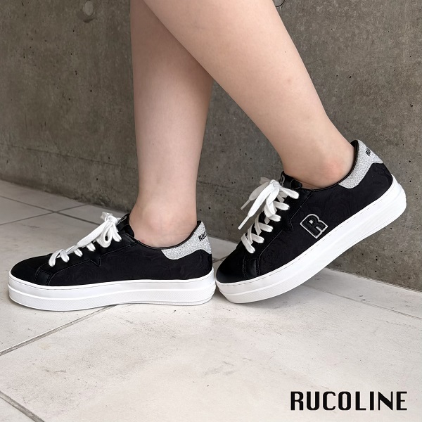 ルコライン スニーカー ルコライン 靴 RUCO LINE RUCO-019BK ROSE LUX 花柄生地 ブラック 黒 シルバーラメ 合皮 ローカット ファスナー無し ルコライン シューズ RUCO LINE ルコラインスニーカー フラットソール 新作 取扱店 京都 母の日 ギフト 数量限定