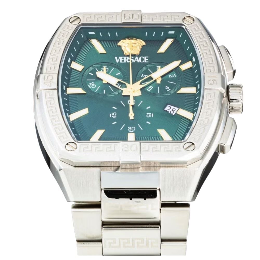 ヴェルサーチェ 腕時計 メンズ グリーン シルバー ゴールド 44mm VERSACE SPORTY TONNEAU GRECA クロノグラフ スイス製 メンズ腕時計 高級 ブランド おしゃれ プレゼント ギフト 卒業 入学 お祝い