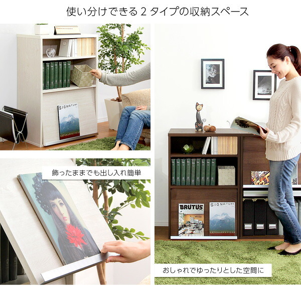 収納家具 ラック DEALS-ディールズ- フラップ扉1枚タイプ DS60-F1--WAL ウォールナット ホームテイスト ディスプレイ シリーズ 本棚 ブック フラップ フラップチェスト