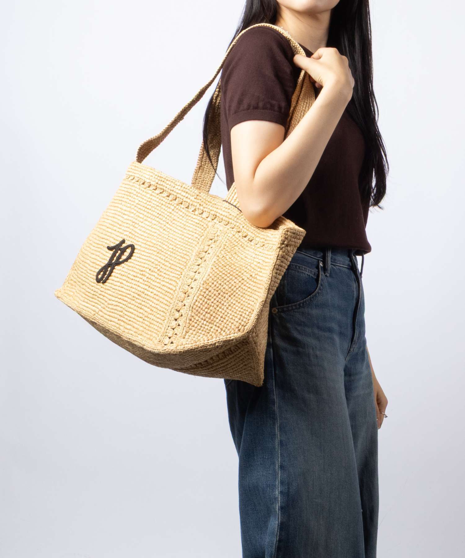 パトゥ PATOU TRAPEZE TOTE BAG GM ラフィア パトゥ ロゴ トラペーズ トート ラージ AC0920215 トートバッグ レディース バッグ