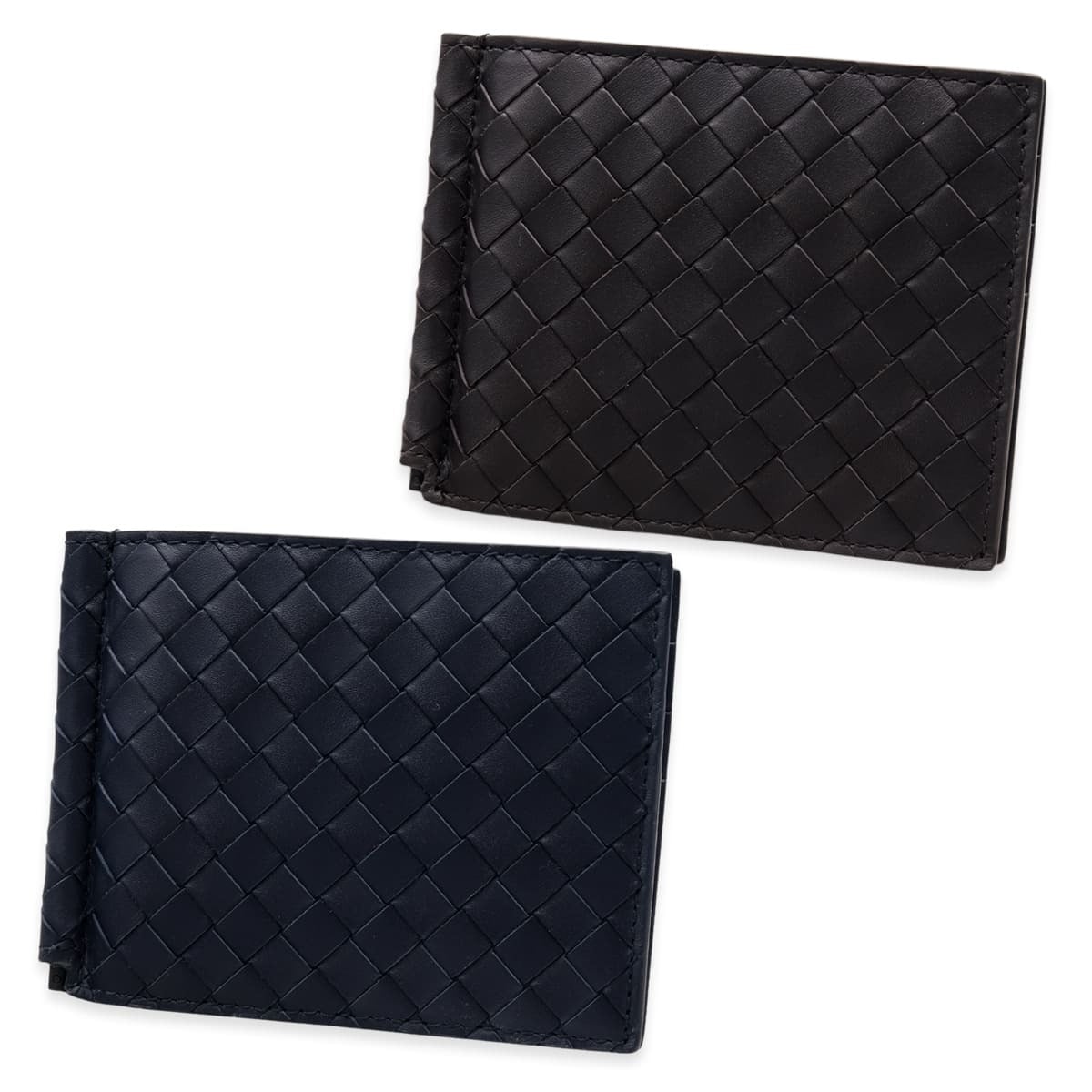 選べる2色 ボッテガヴェネタ 二つ折り財布 メンズ マネークリップ イントレチャート BOTTEGA VENETA 小銭入れなし カード入れ6枚 本革 レザー エスプレッソ ネイビー 薄型 123180 V47W1