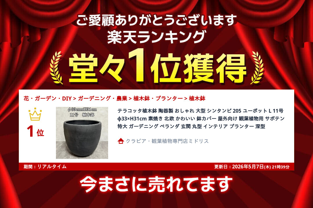 テラコッタ植木鉢 陶器製 おしゃれ 大型 シンタンビ 205 ユーポット L 11号 φ33×H31cm 素焼き 北欧 かわいい 鉢カバー 屋外向け 観葉植物用 サボテン 特大 ガーデニング ベランダ 玄関 丸型 インテリア プランター 深型