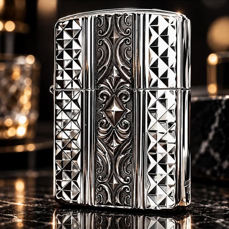 ZIPPO アーマー カスタムライン ジッポ ライター 両面加工 細密彫刻 中世模様 銀 いぶし仕上げ シルバー かっこいい 重厚 高級 おしゃれ メンズ ギフト プレゼント