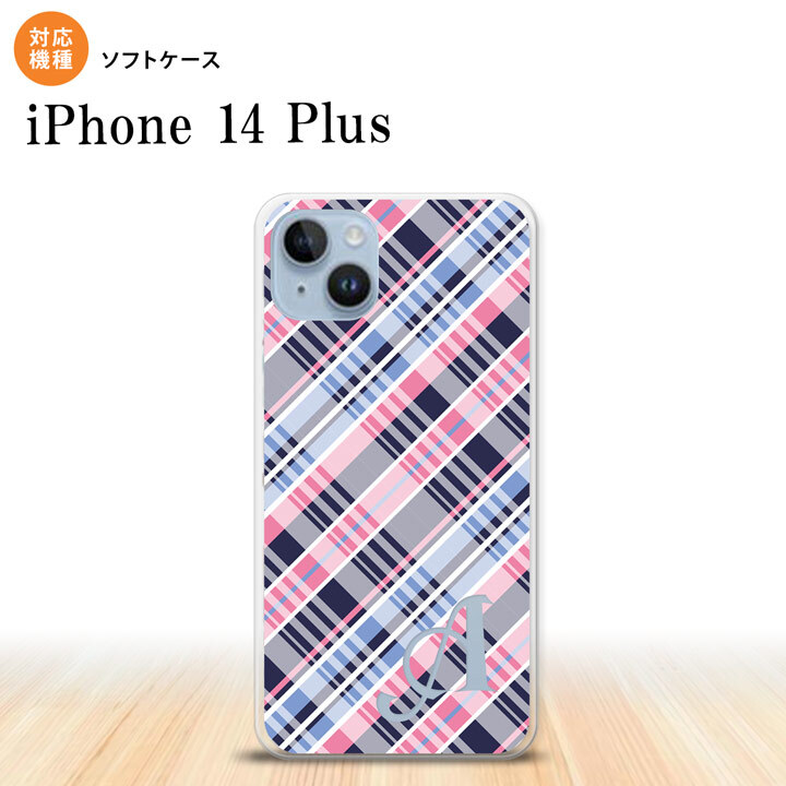 iPhone14 plsu iPhone14 plsu スマホケース 背面ケースソフトケース チェック A ピンク 青 +アルファベット 2022年 10月発売 nk-i14pl-tp439i