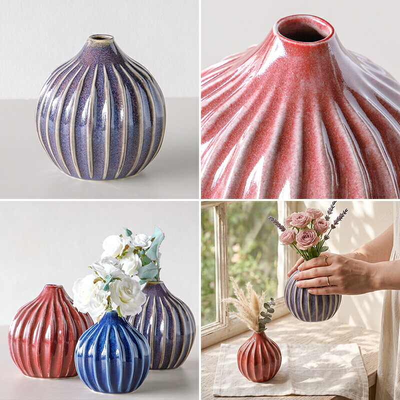 玉ねぎ陶器の花瓶 削ぎ オニオン S・L フラワーベース セン トーツウ｜レッド ブルー パープル｜ おしゃれ かわいい｜北欧 カフェ風 インテリア 一輪挿し 花びん 花器｜ギフト プレゼント 新生活 母の日【TOTU】