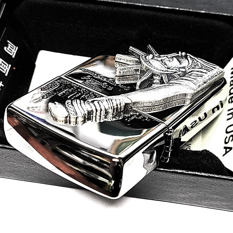 ZIPPO ライター 自由の女神 シルバー ジッポ 両面加工 ニューヨーク アメリカ 彫刻 ニッケル燻し 重厚立体メタル 銀 かっこいい Statue of Liberty おしゃれ レディース メンズ ギフト プレゼント