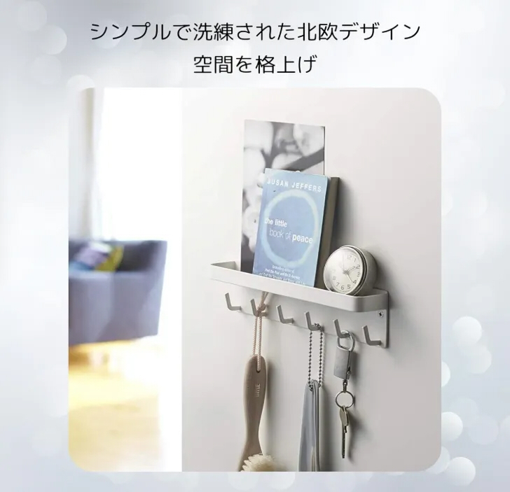 マグネット収納ラック フック付き 壁掛け 磁石式 収納棚 キッチン収納 省スペース 小物収納 玄関 バスルーム ブラック ホワイト