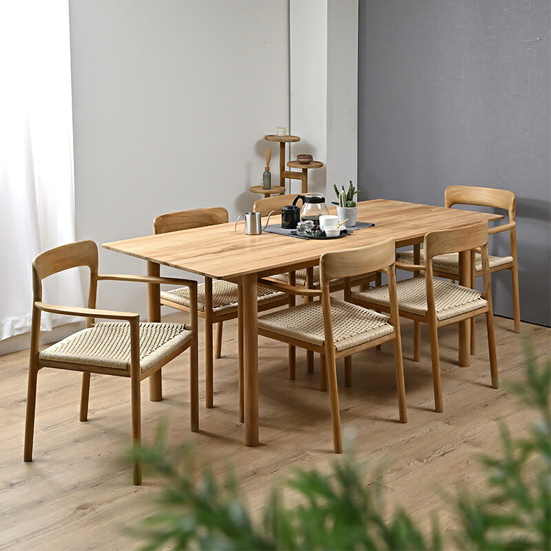ダイニングテーブル 単品 180cm幅 木製 4人用 5人用 6人用 チーク無垢材 角型 コンパクト 机 インテリア おしゃれ ナチュラル 天然木 北欧 カフェ 食卓 モダン 新生活