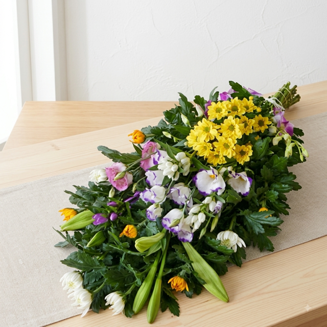 【花 お供え】【送料無料】生花　お供え花束＜和花B＞ 法要 御仏前 ご希望の色合い イメージで 花屋さんの手作り 画像配信 メッセージカードOK 北海道・沖縄・九州・四国・中国・離島への配送は不可