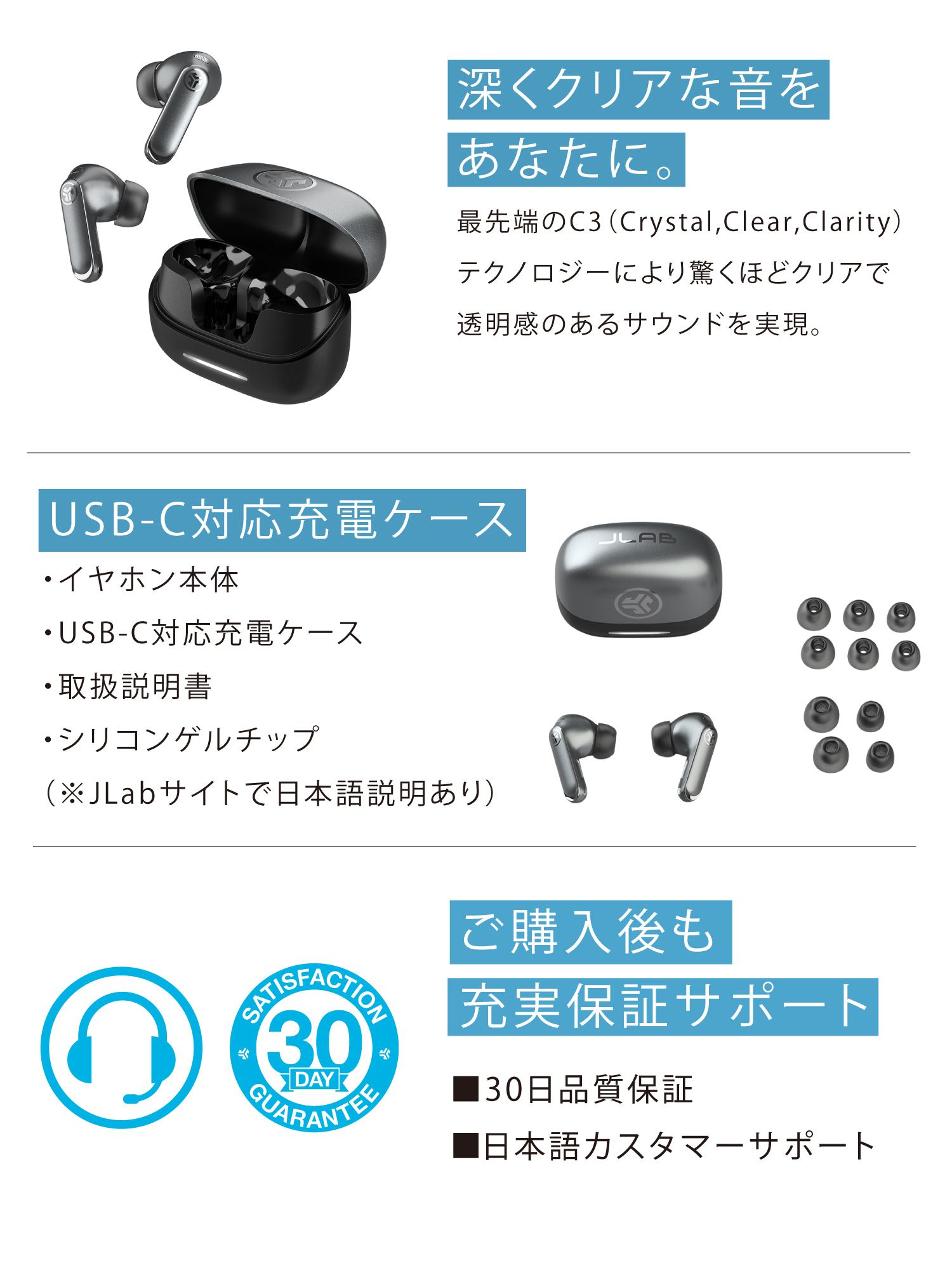 【JLab ジェイラブ】Epic Pods ANC ハイレゾ対応 ノイズキャンセリング ワイヤレス イヤホン 高音質 マイク付き 最大60時間再生 公式2年保証 ブラック