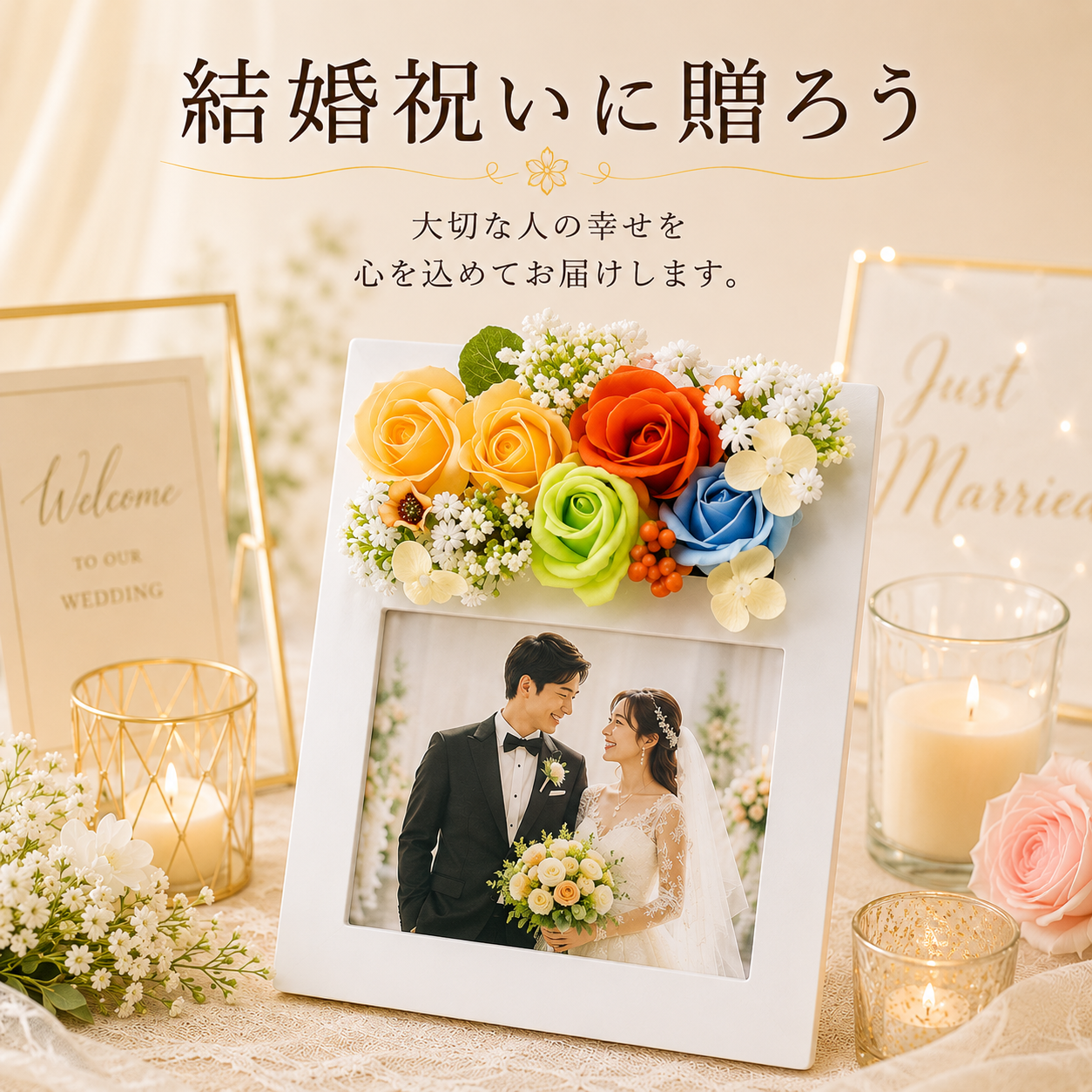 結婚祝い フォトスタンド 写真ギフト カラフルフラワー 新婚祝い 入籍記念 夫婦 プレゼント 友人への贈り物 両親贈呈品 結婚式 ウェディング 記念日 花の贈り物 インテリア雑貨 新居祝い 引越し祝い 披露宴 ウェルカムスペース 受付装飾 新生活 門出 おしゃれ 花飾り フラワーアレンジメント 写真入り 写真立て ギフト お祝い 誕生日 感謝 同僚 上司 親戚 カップル 思い出 記念品 贈答用