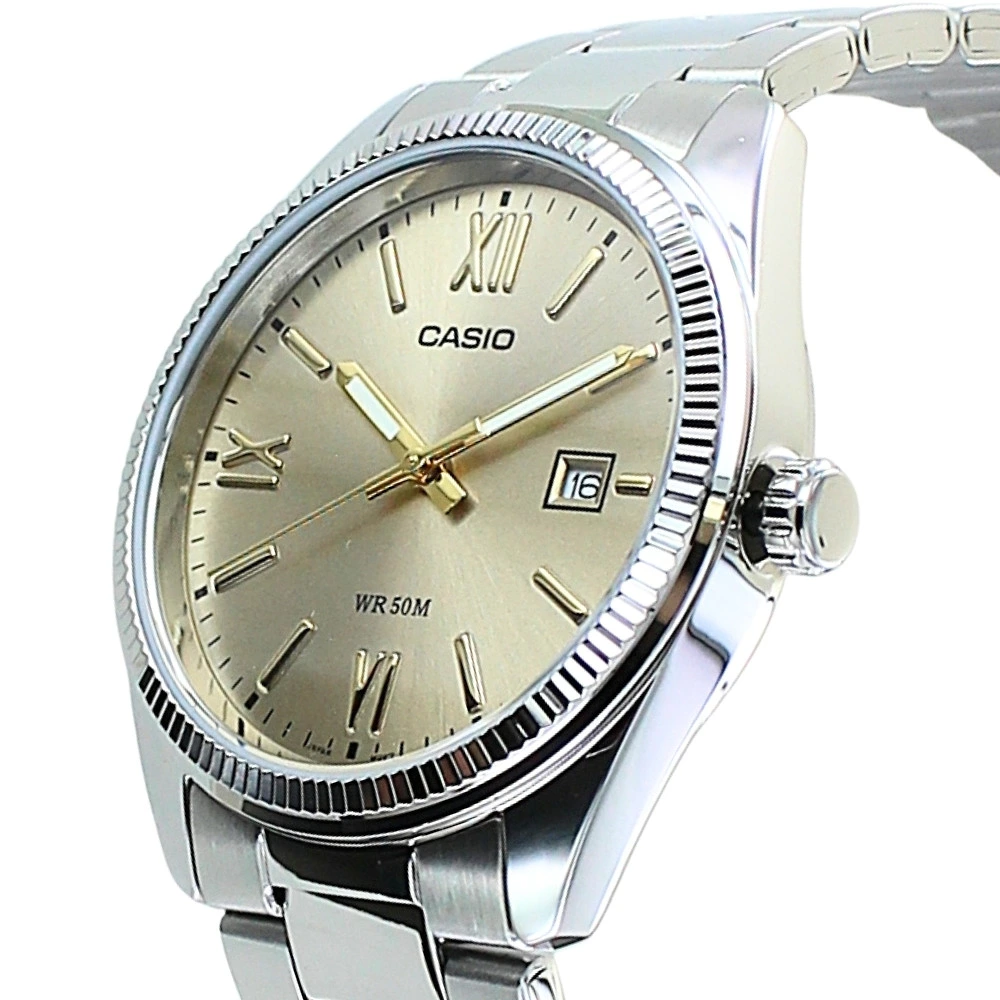 箱なし カシオ 腕時計 メンズ ベージュ シルバー CASIO 海外モデル アナログ 50m防水 カレンダー 日付 ステンレス ビジネス 仕事 シンプル プレゼント ギフト 成人 卒業 入学