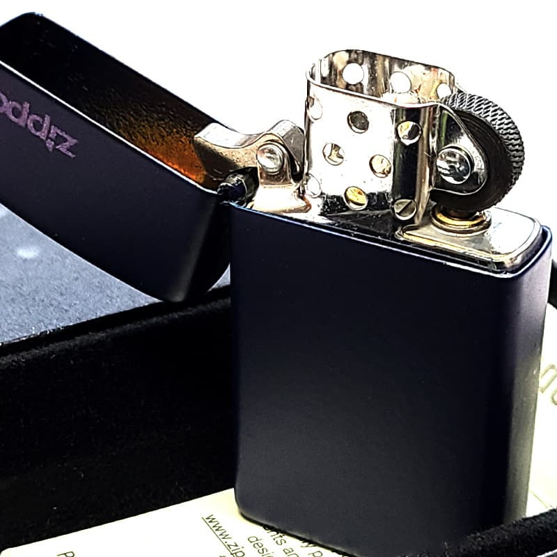 ZIPPO ライター スリム型 ジッポーロゴ 艶消し マットネイビー おしゃれ ギフト シンプル 紺 メンズ プレゼント 可愛い レディース