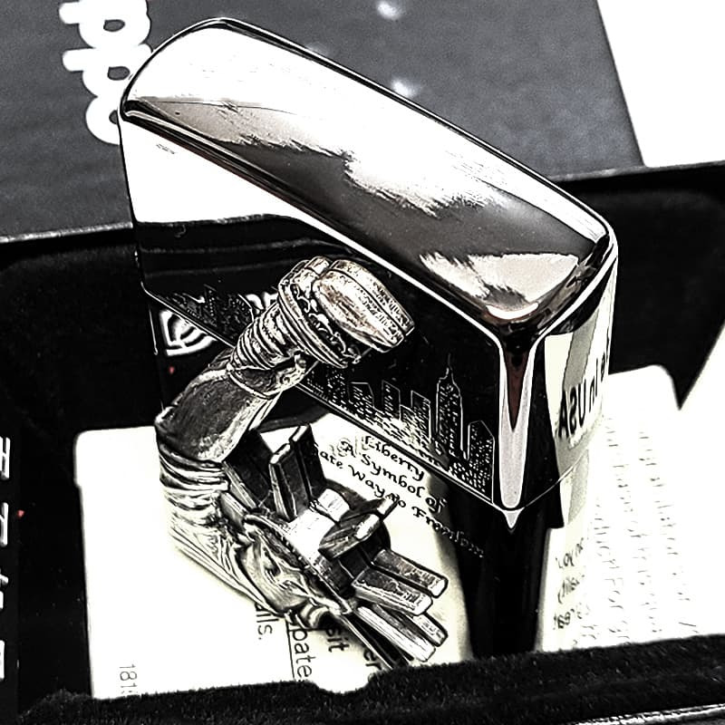 ZIPPO ライター 自由の女神 シルバー ジッポ 両面加工 ニューヨーク アメリカ 彫刻 ニッケル燻し 重厚立体メタル 銀 かっこいい Statue of Liberty おしゃれ レディース メンズ ギフト プレゼント
