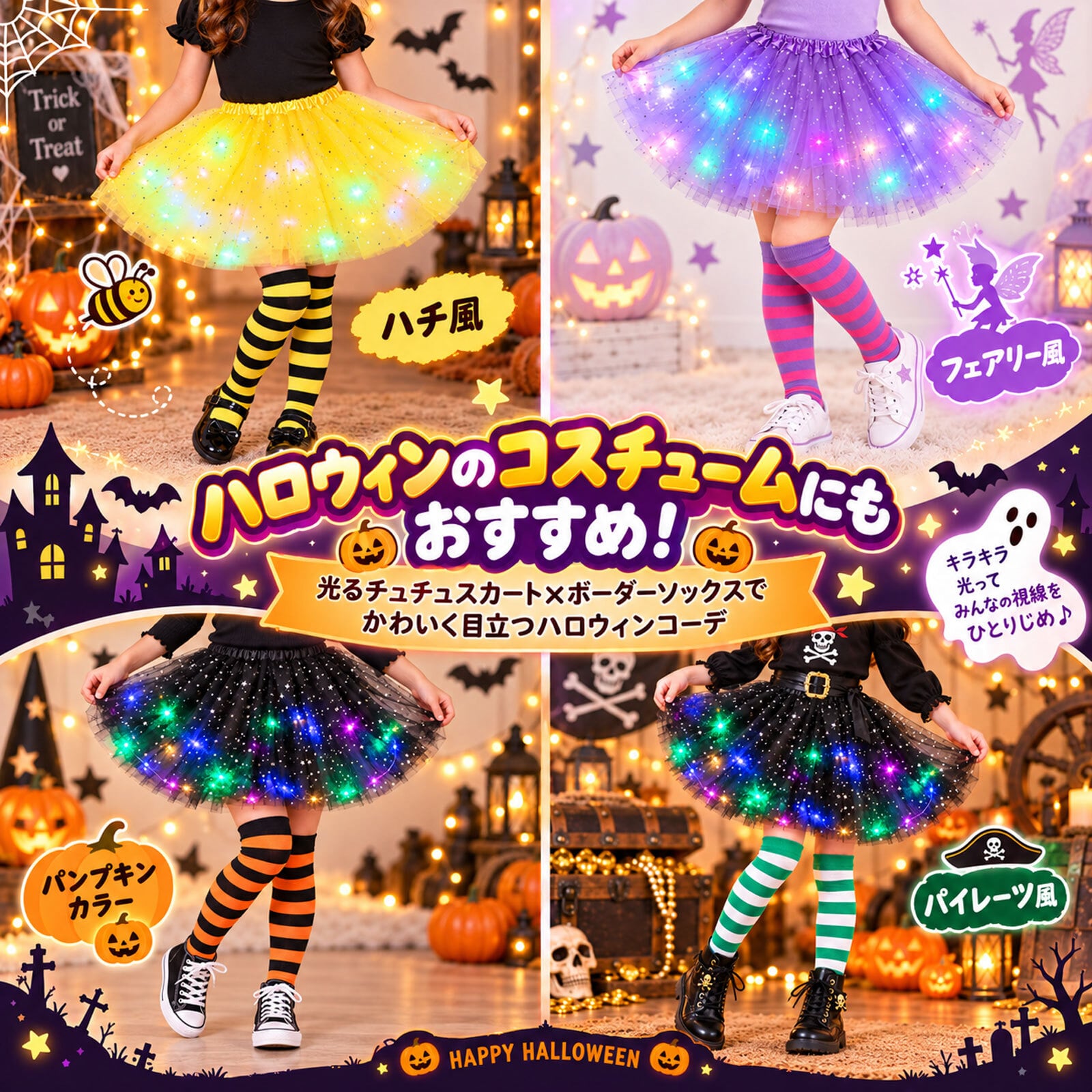 【再入荷＋新色追加】 光る★ LEDライト付き チュールスカート KIDS キッズ ハロウィン お祭り 夏 夏祭り 花火大会 迷子防止 衣装 仮装 コスプレ スカート チュチュ パニエ 子供 女の子 パーティー クリスマス ドレスアップ イベント 発表会 ダンス dance お揃い Halloween プレゼント ギフト